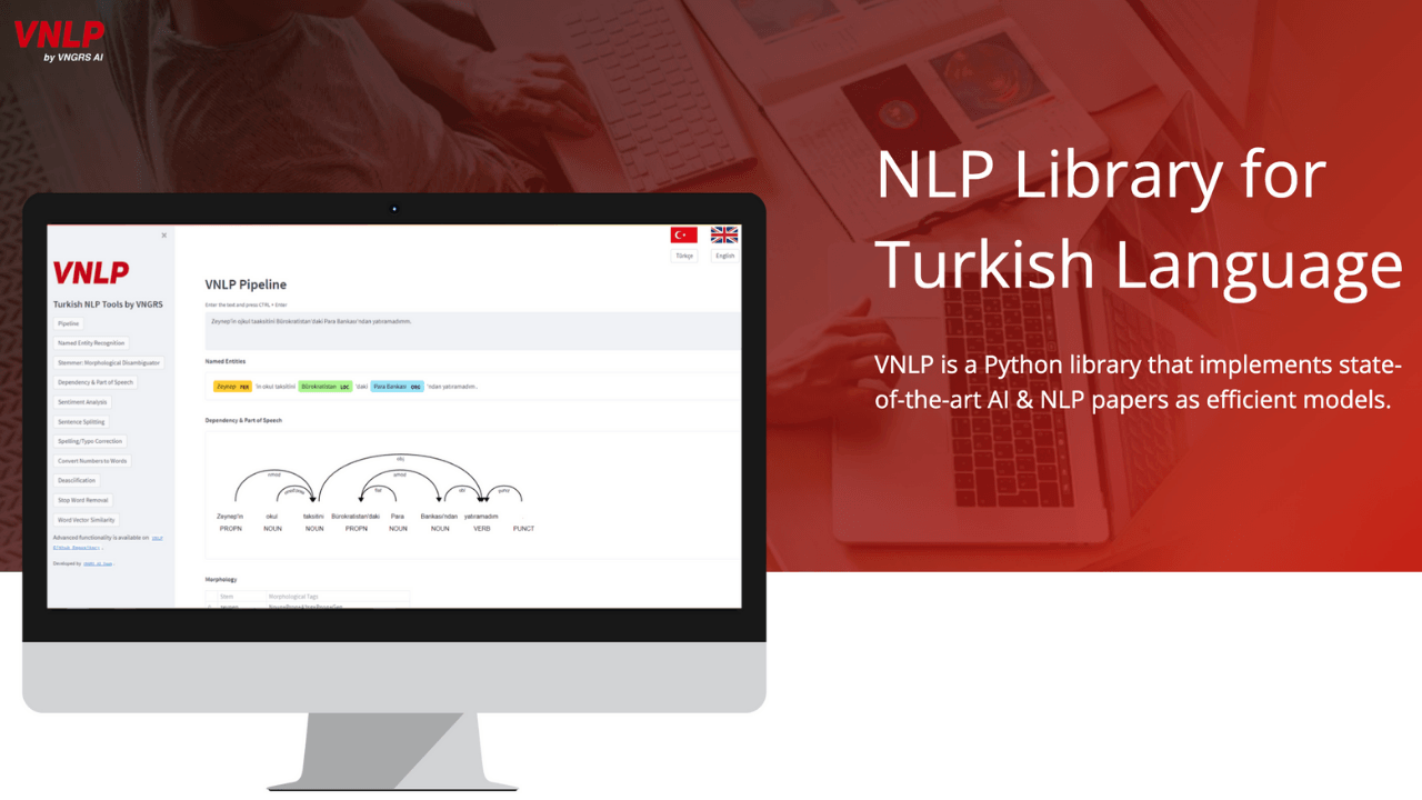 Açık kaynaklı Türkçe NLP kütüphanesi: VNLP