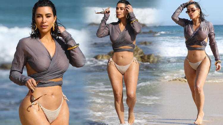 Kim Kardashian’ın kumsal yürüyüşü!